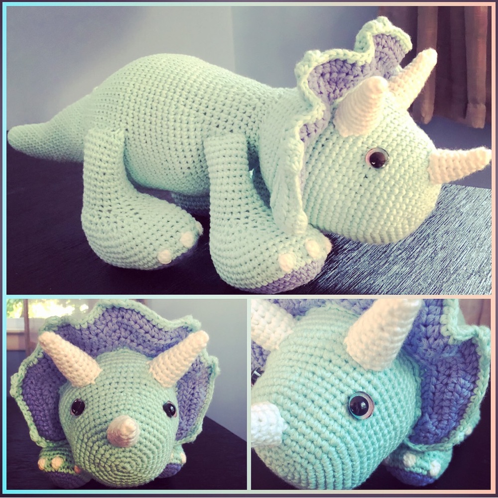 Handmade Crochet Triceratops Dinosaur